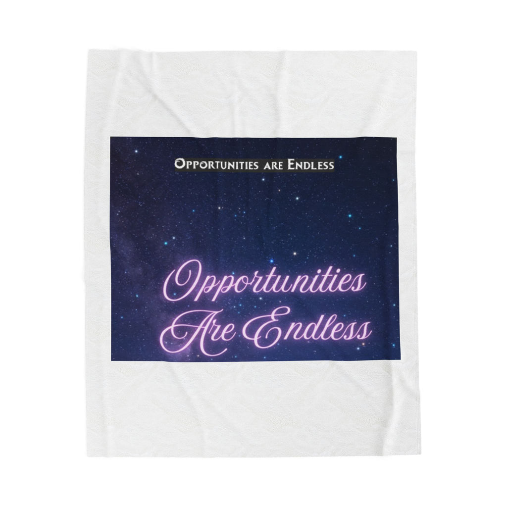 Opportunities Are Endless Velveteen Plush Blanket | Inspirational Neon Script Galaxy
