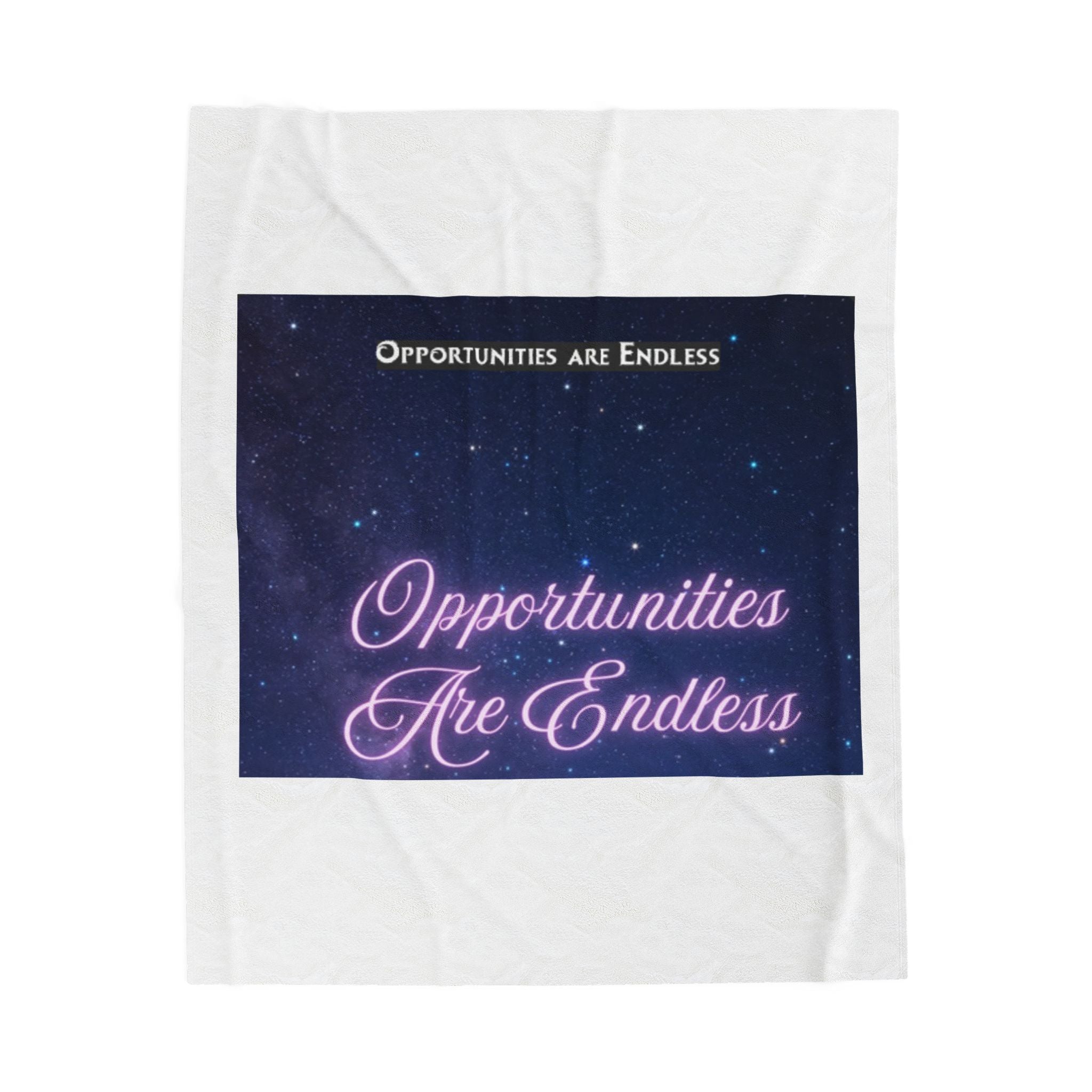 Opportunities Are Endless Velveteen Plush Blanket | Inspirational Neon Script Galaxy