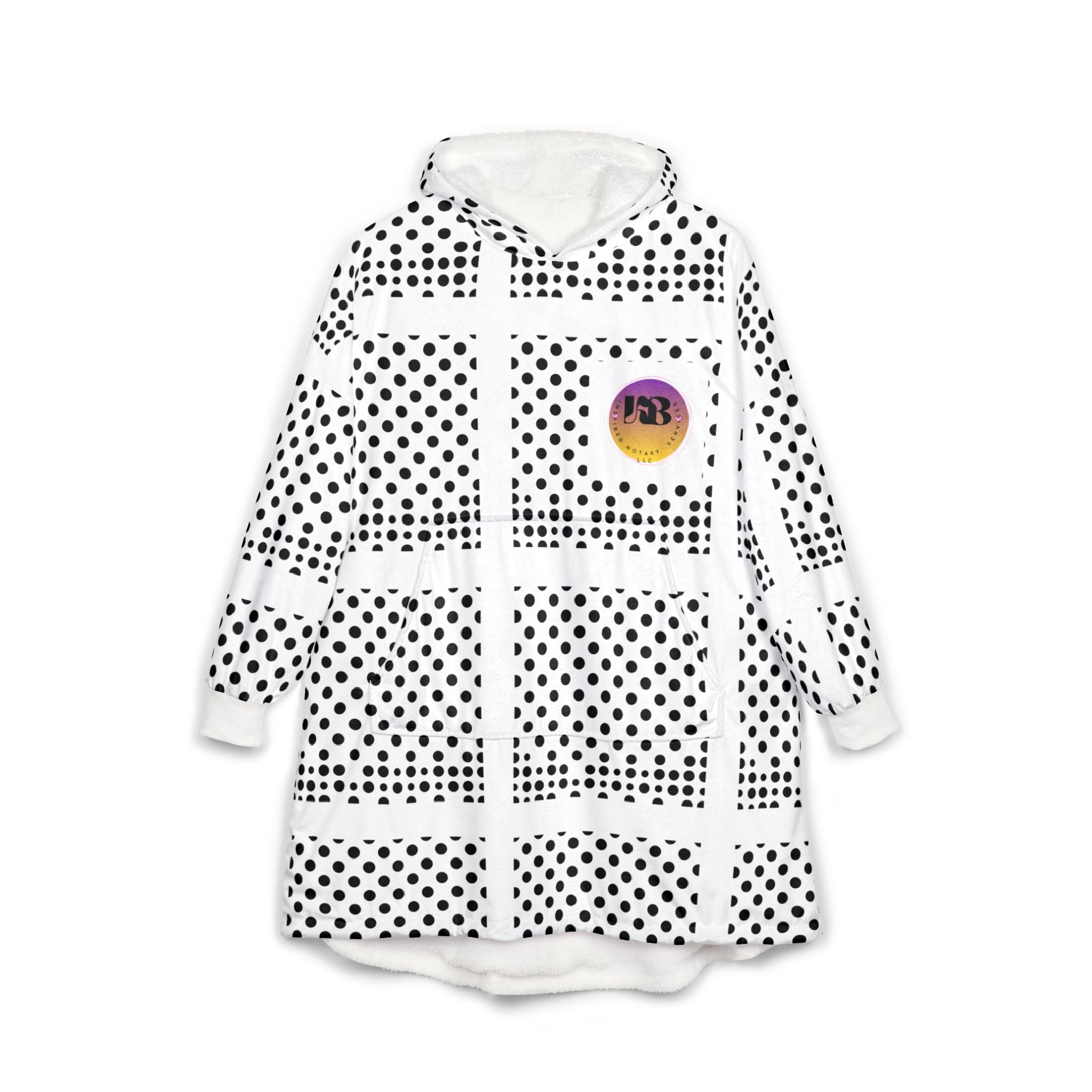 Polka Dot Grid Hooded Blanket | Black White Dot Sherpa Hoodie Blanket