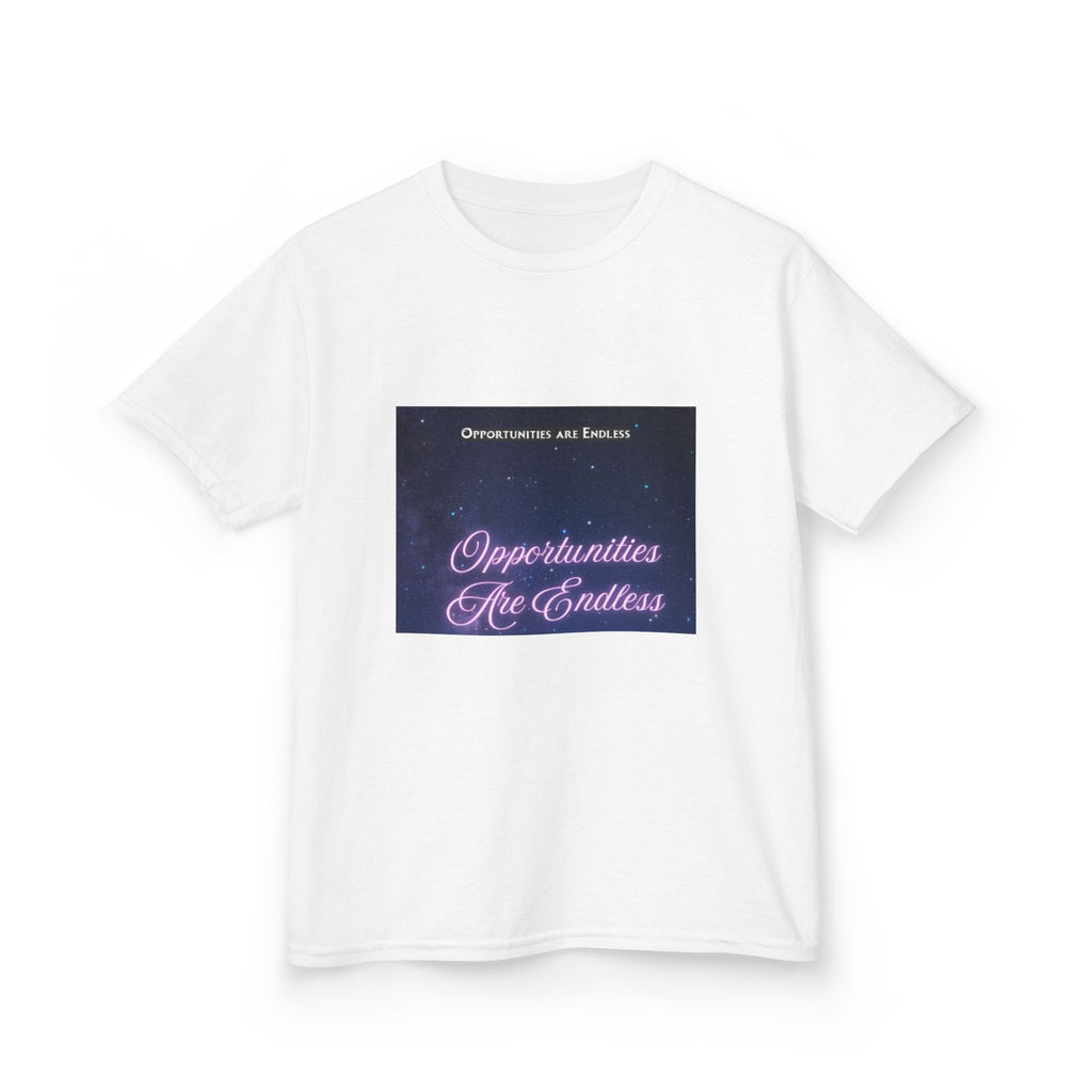 Opportunities Are Endless Kids Tee | Motivational Quote, Purple Script