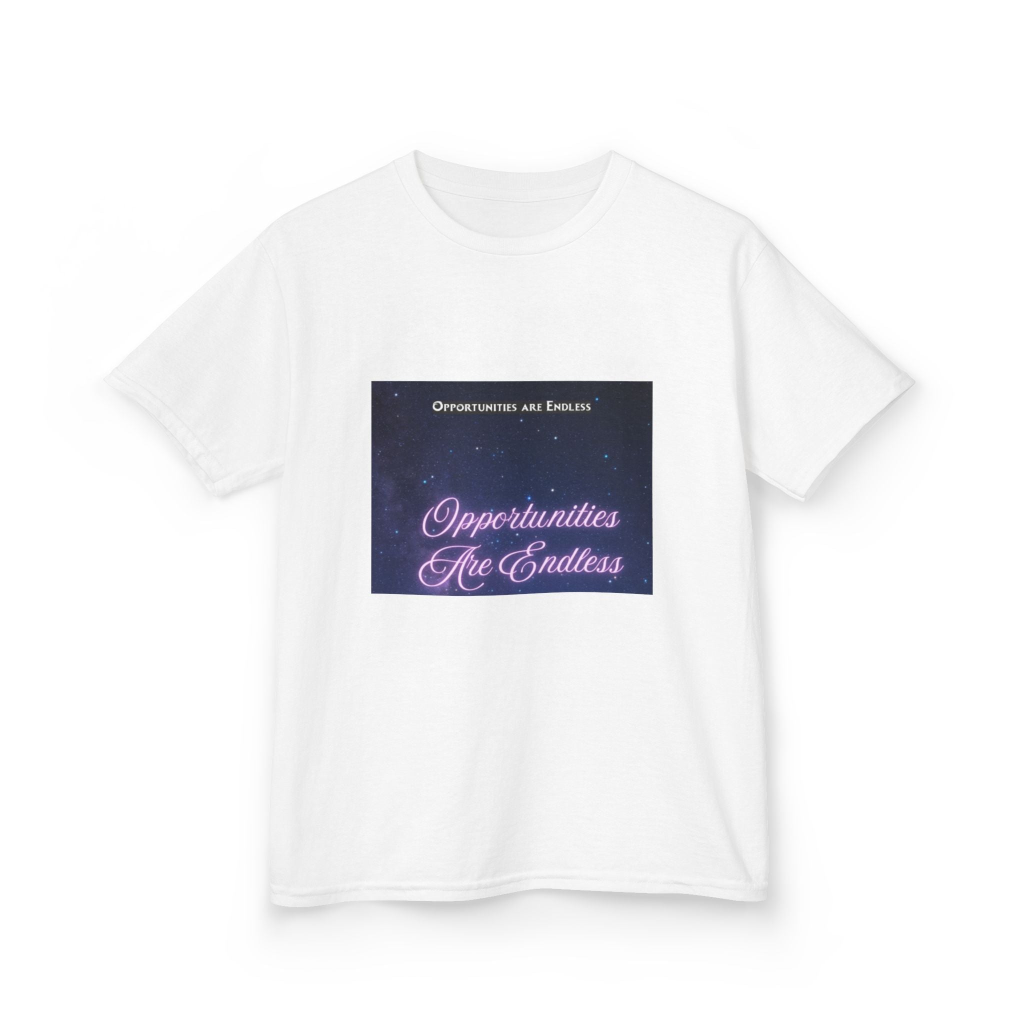 Opportunities Are Endless Kids Tee | Motivational Quote, Purple Script