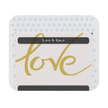 Love Is Gold Rectangle Mouse Pad — Warm Gold Script with Snowflake Accent