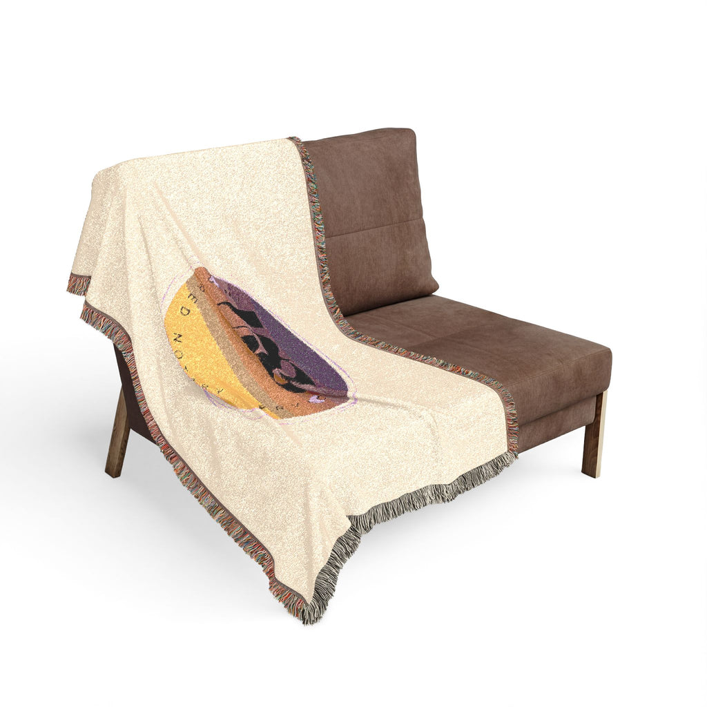 Retro Sunset Logo Woven Blanket | Circular Badge Design, Vintage Beach Vibes