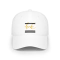 Love Script Low Profile Baseball Cap — Minimalist Gold & Black Accent Hat