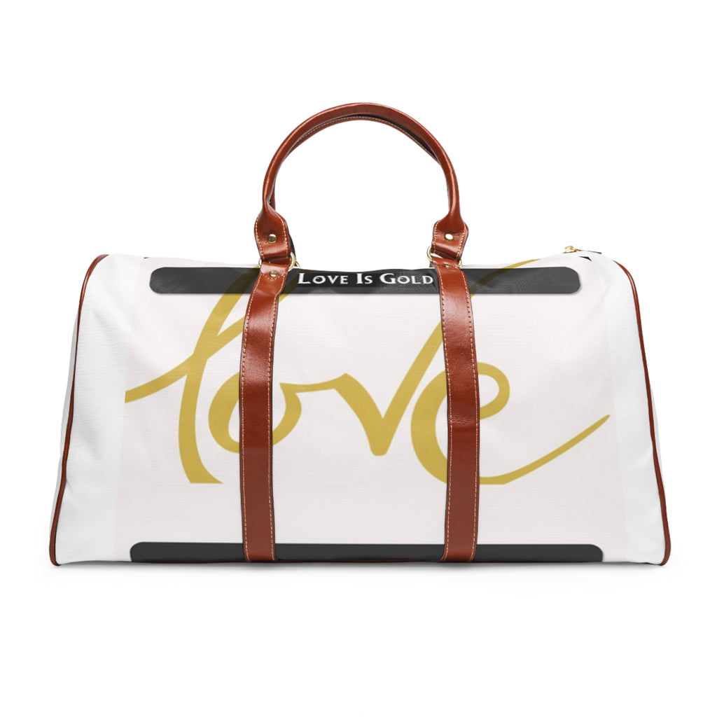 Love Is Gold Waterproof Travel Bag – Gold Script Weekender Duffle