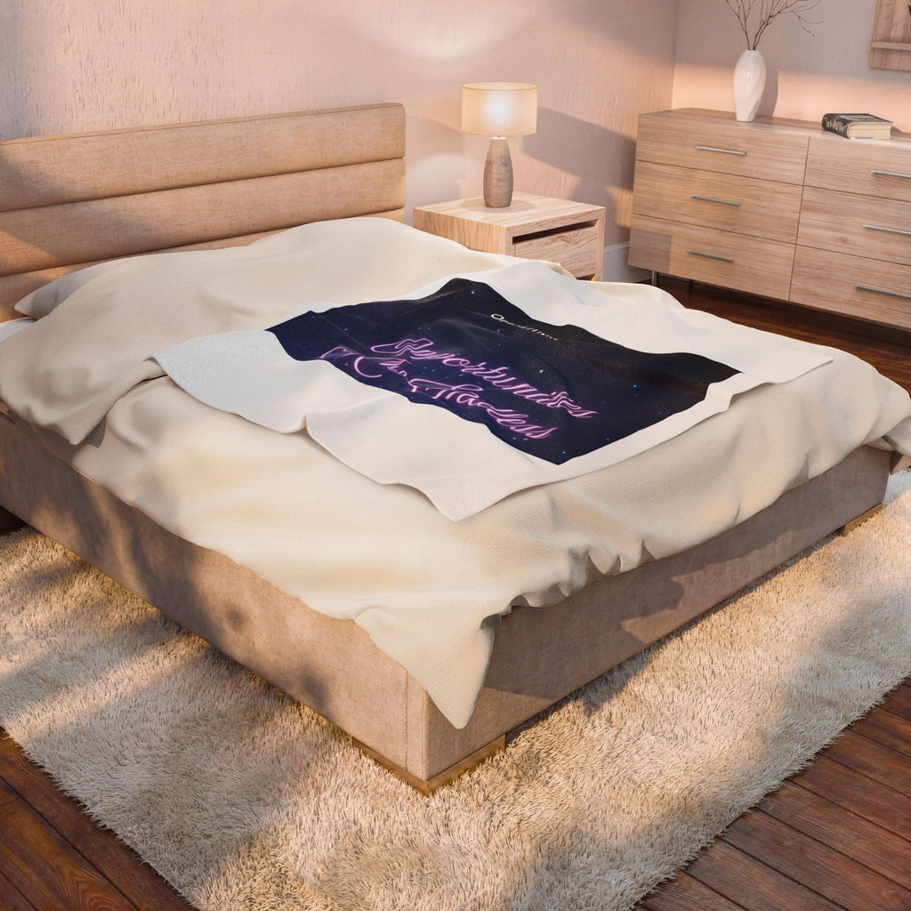 Opportunities Are Endless Velveteen Plush Blanket | Inspirational Neon Script Galaxy