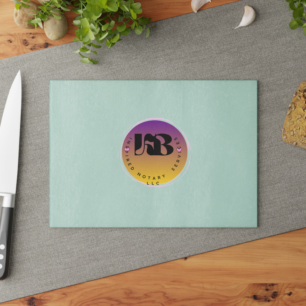 Gradient Round Logo Glass Cutting Board | Pastel Ombre Notary Emblem