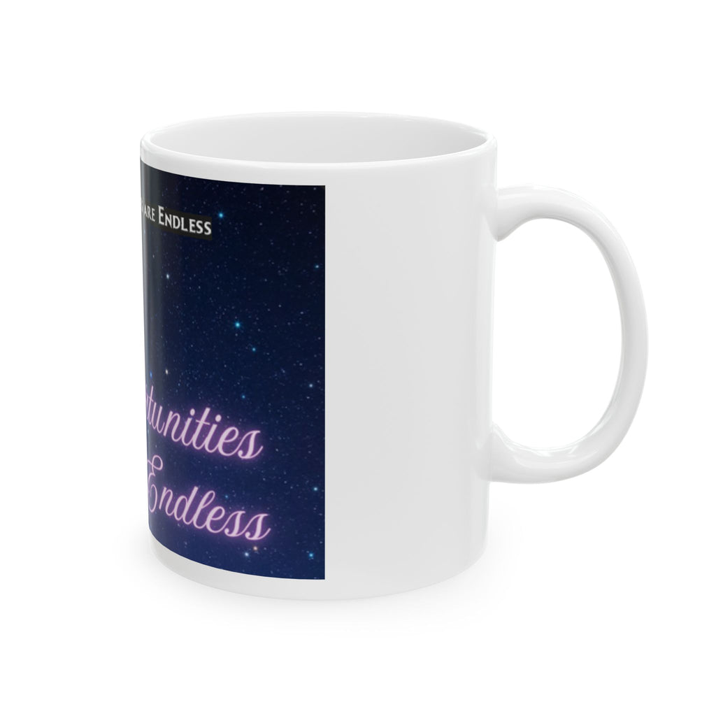 Opportunities Are Endless Mug | Inspirational Script, Starry Sky Ceramic Mug