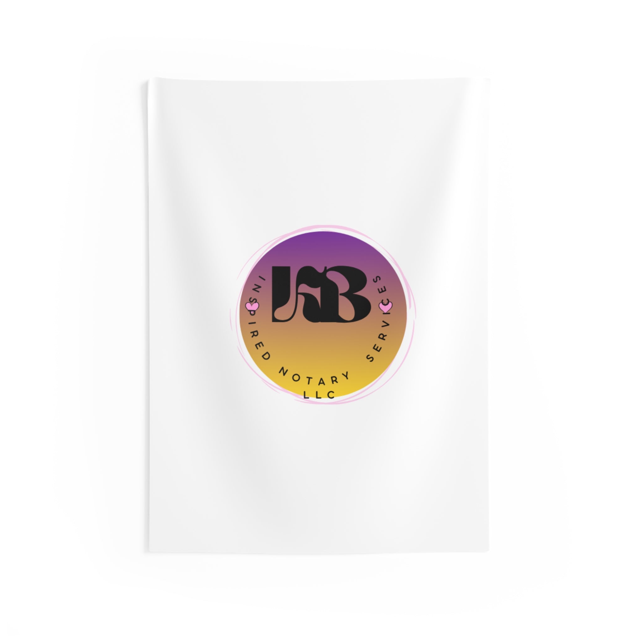 Gradient Logo Circle Indoor Wall Tapestry | Ombre Purple Yellow Notary Emblem
