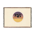 Retro Sunset Logo Woven Blanket | Circular Badge Design, Vintage Beach Vibes