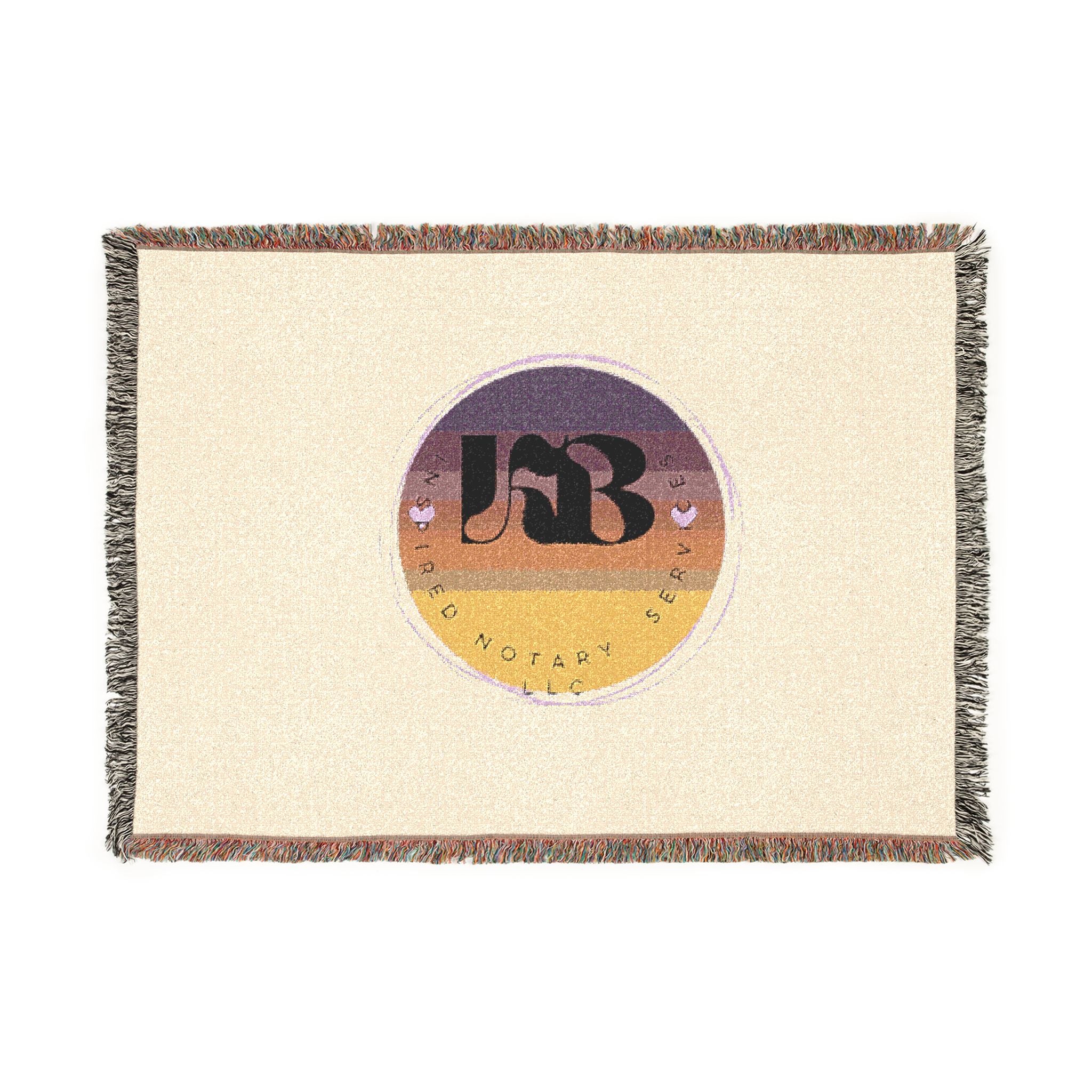 Retro Sunset Logo Woven Blanket | Circular Badge Design, Vintage Beach Vibes