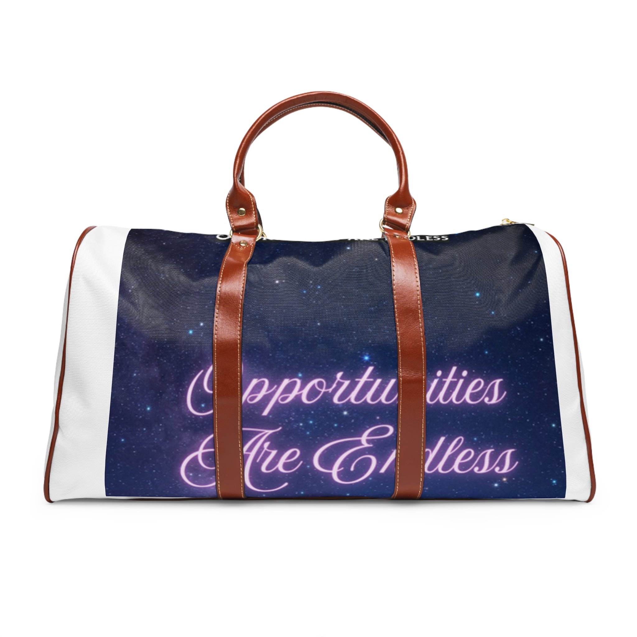 Endless Opportunities Waterproof Travel Bag — Galaxy Script Duffle