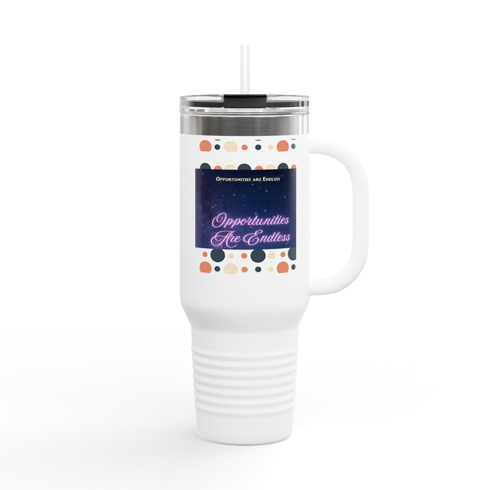 40oz Insulated Travel Mug — 'Opportunities Are Endless' Motivational Galaxy Design