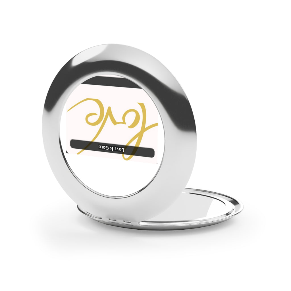 Compact Travel Mirror — 'Love Is Gold' Elegant Gold Script Pocket Mirror