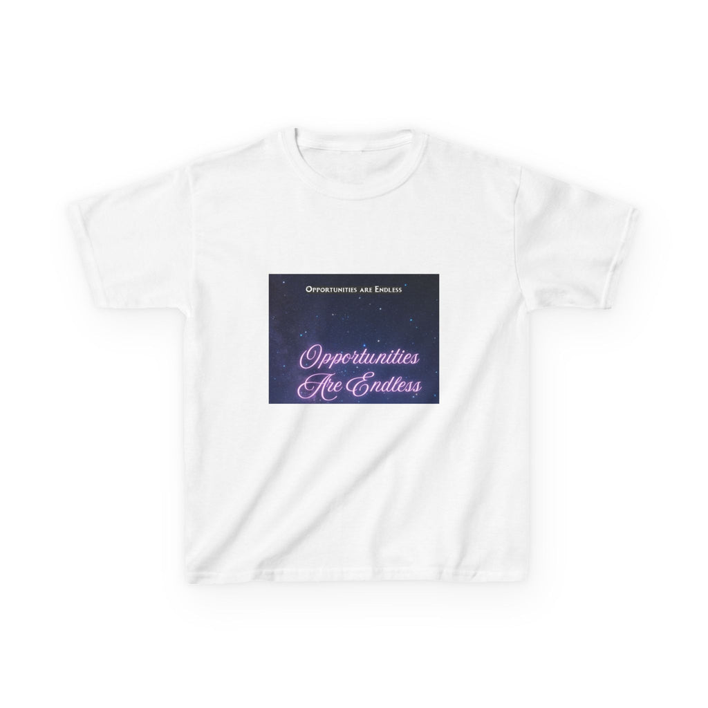 Opportunities Are Endless Kids Tee | Motivational Quote, Purple Script