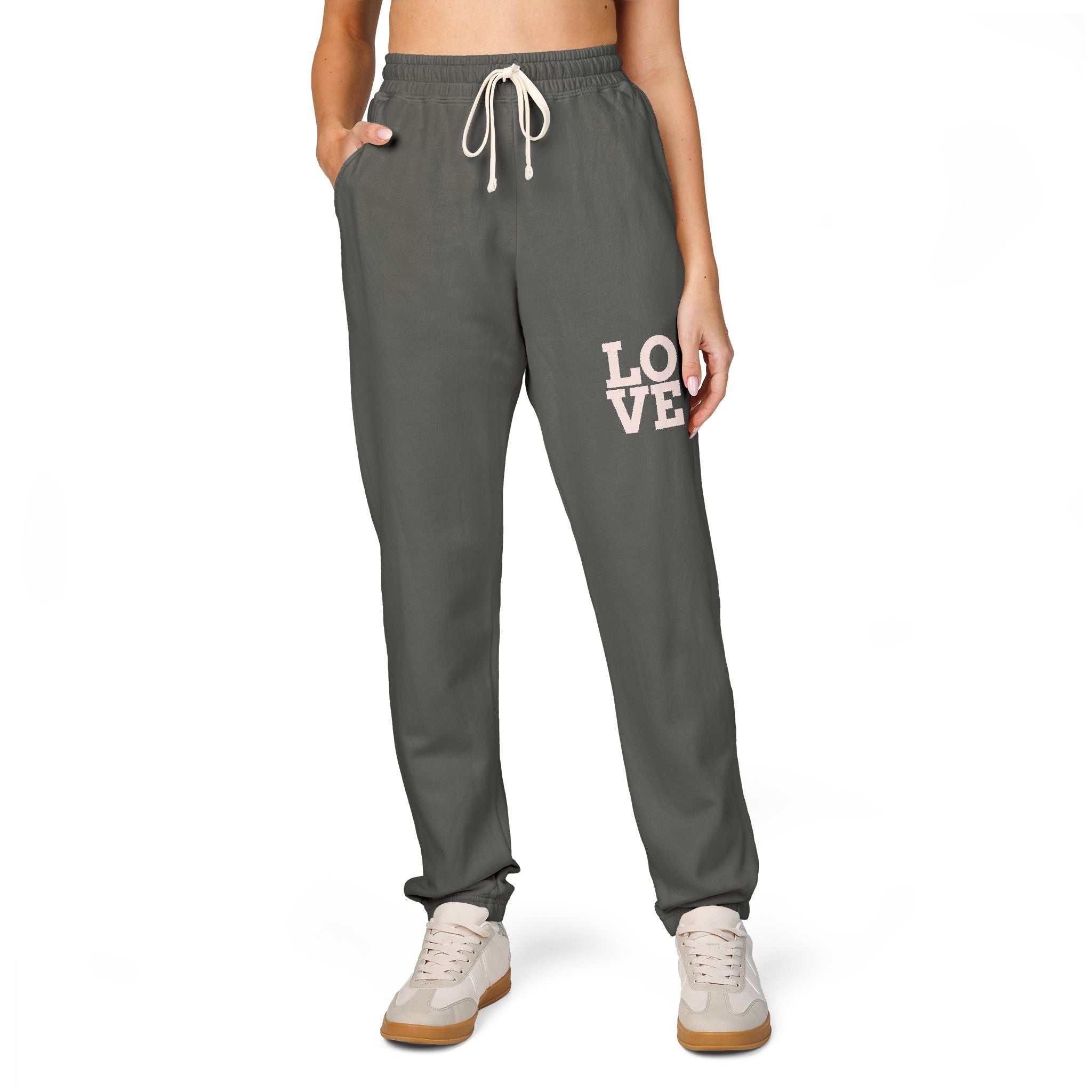 LOVE floral stacked design Sweatpants | cozy joggers, heart script