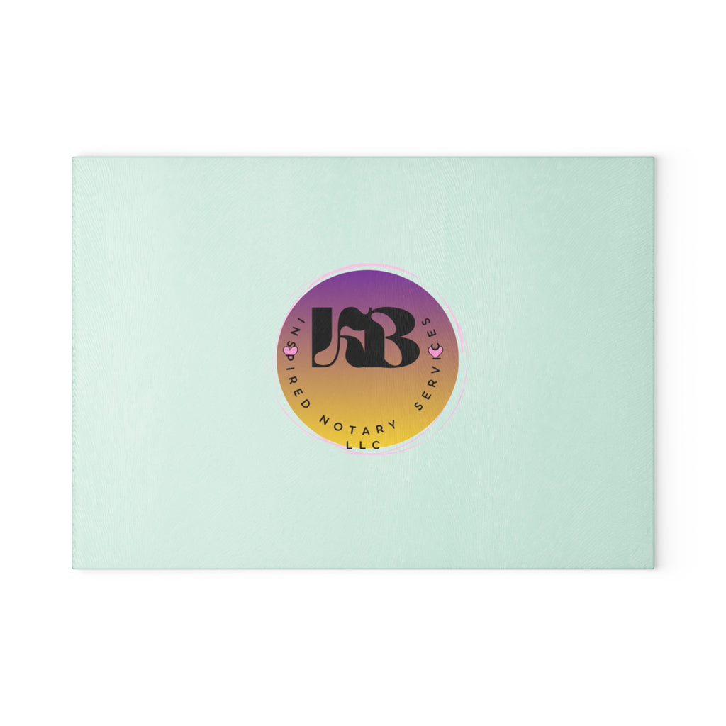 Gradient Round Logo Glass Cutting Board | Pastel Ombre Notary Emblem