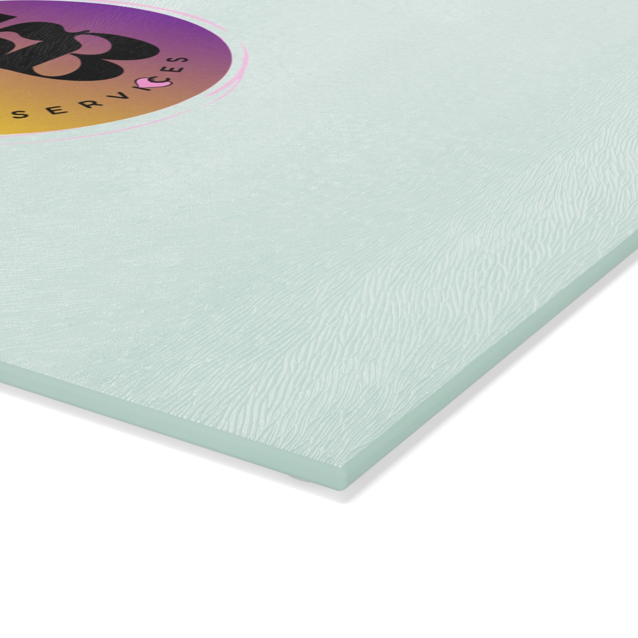 Gradient Round Logo Glass Cutting Board | Pastel Ombre Notary Emblem
