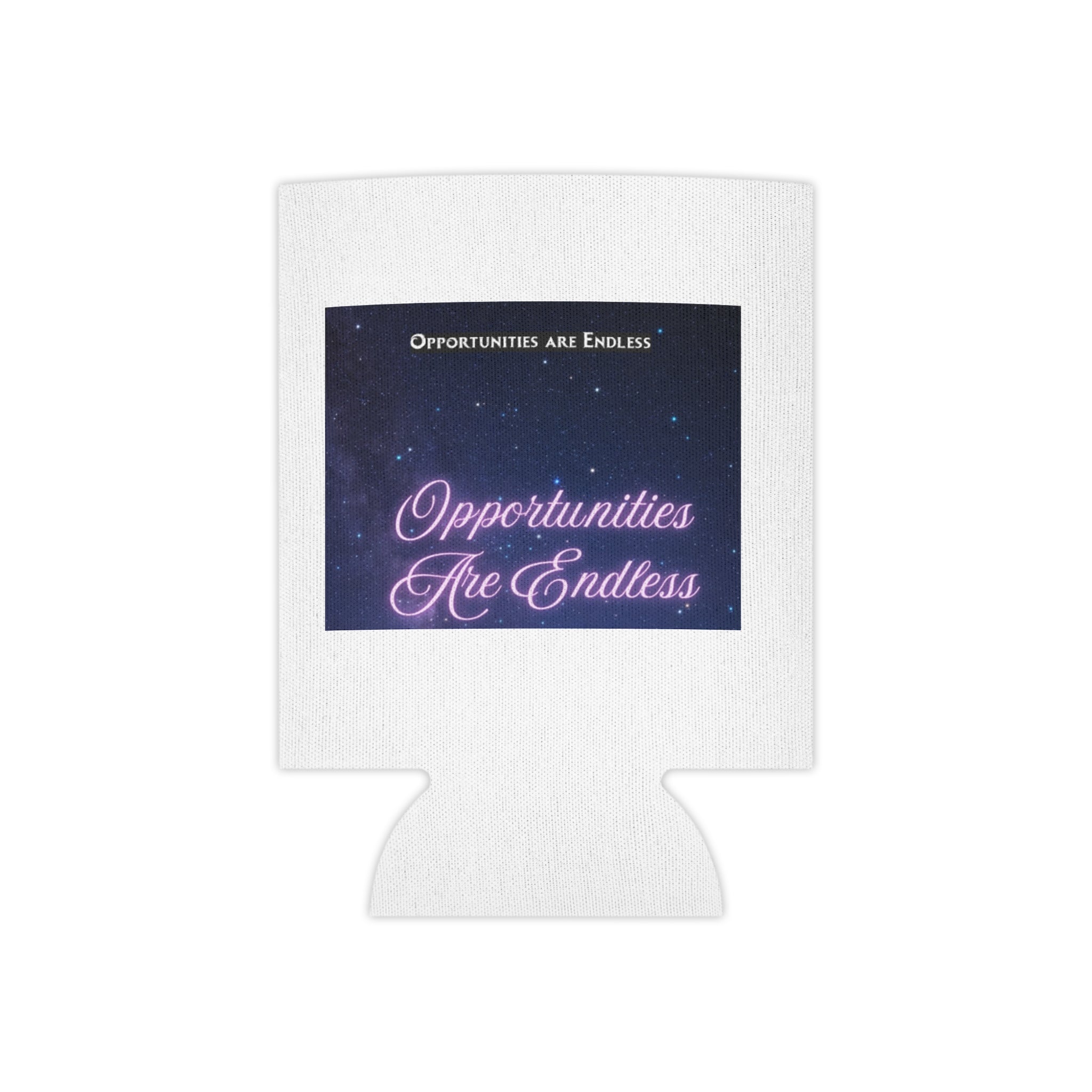Opportunities Are Endless Can Cooler | Beverage Koozie, Neon Script Galaxy