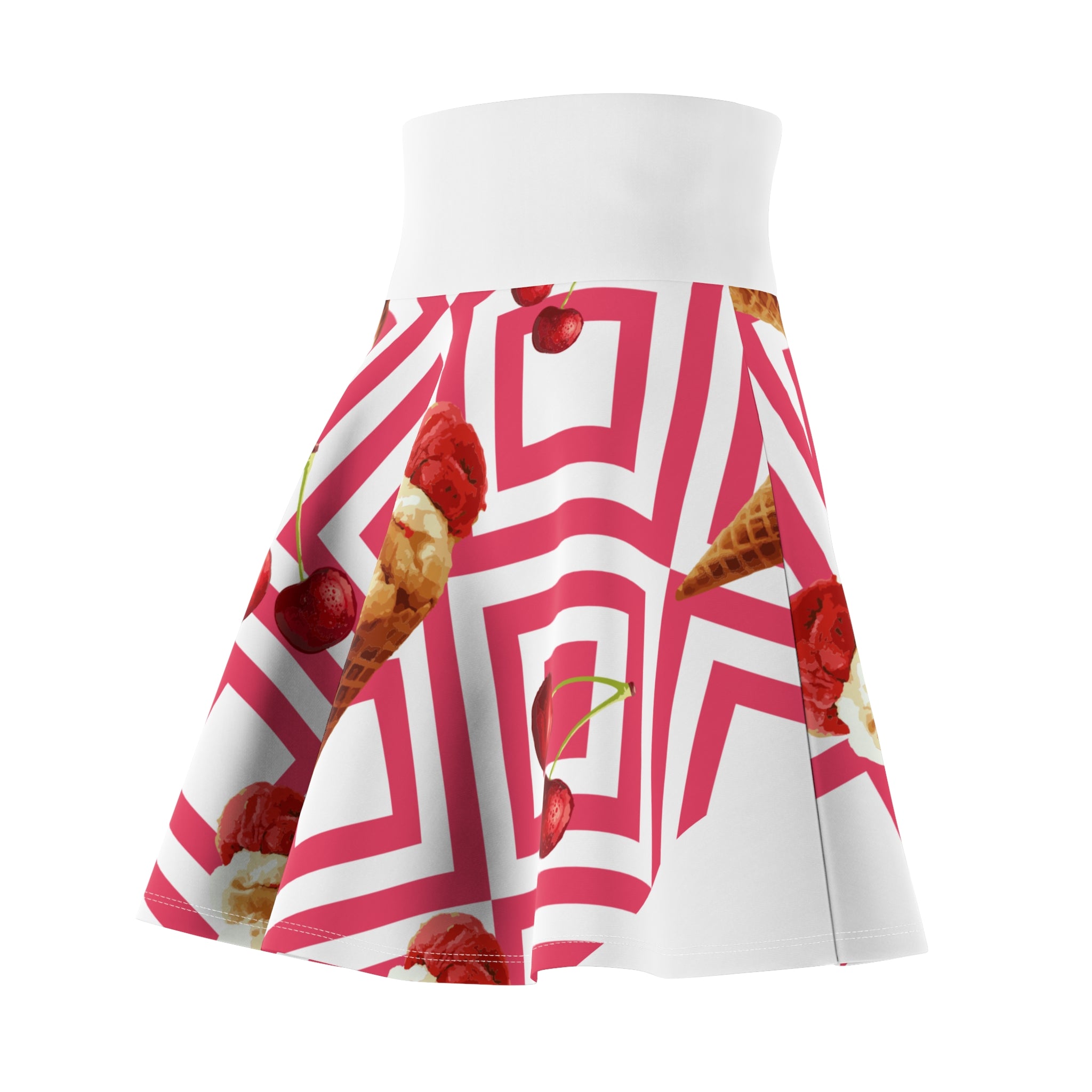 Cherry Ice Cream Cone Skater Skirt | Pink Geometric Pattern