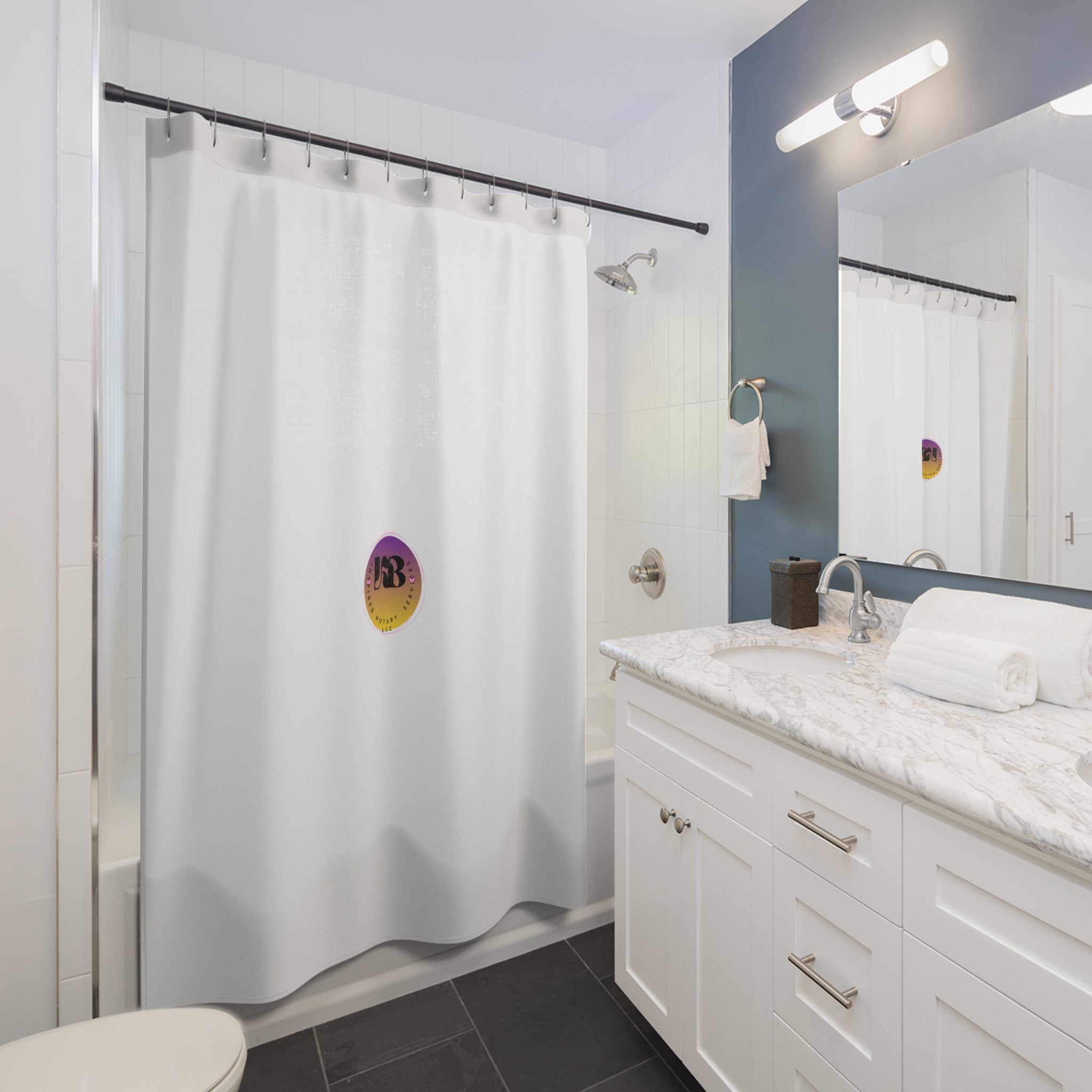 Purple Gradient Logo Shower Curtain | Minimal Circle Emblem