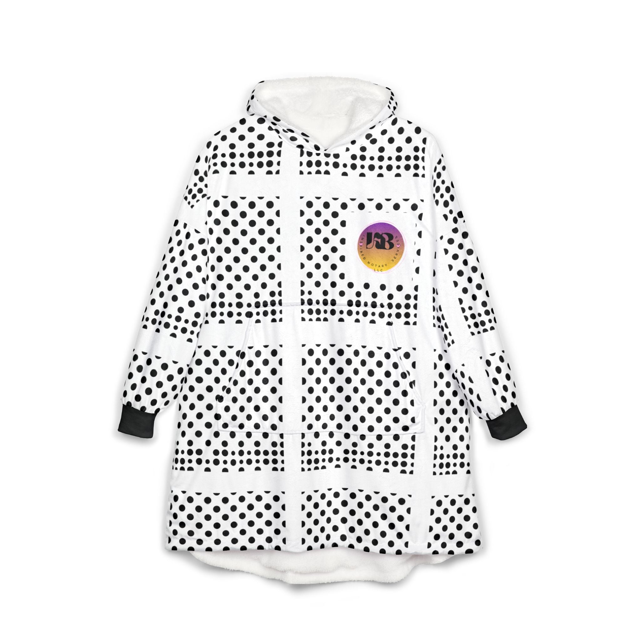 Polka Dot Grid Hooded Blanket | Black White Dot Sherpa Hoodie Blanket