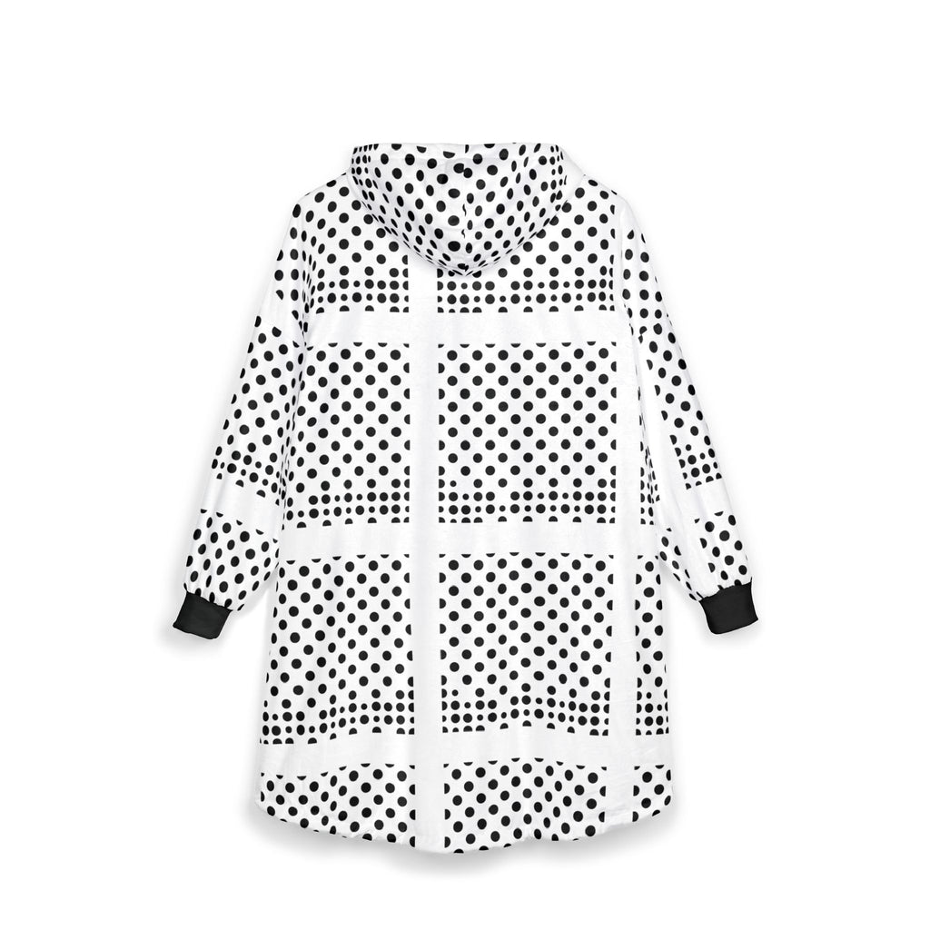 Polka Dot Grid Hooded Blanket | Black White Dot Sherpa Hoodie Blanket
