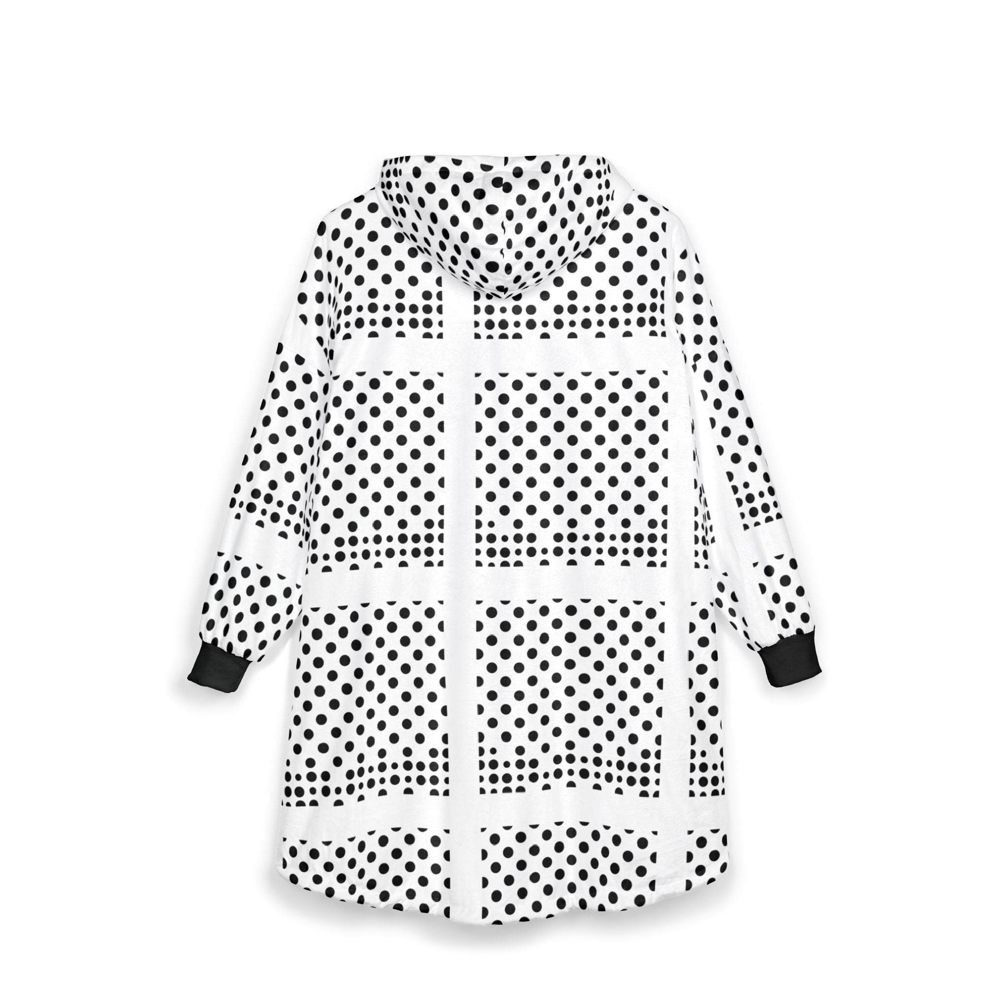 Polka Dot Grid Hooded Blanket | Black White Dot Sherpa Hoodie Blanket