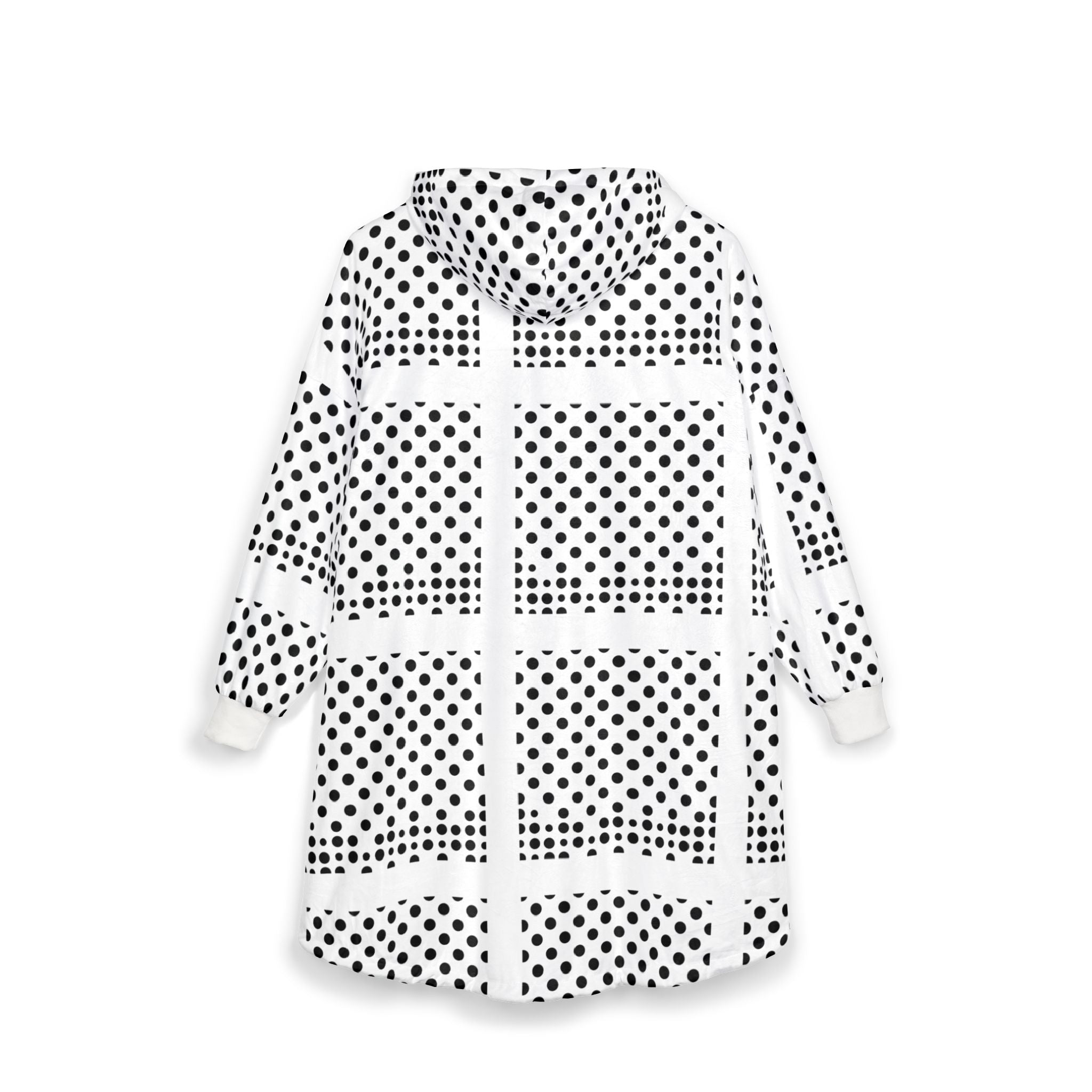 Polka Dot Grid Hooded Blanket | Black White Dot Sherpa Hoodie Blanket