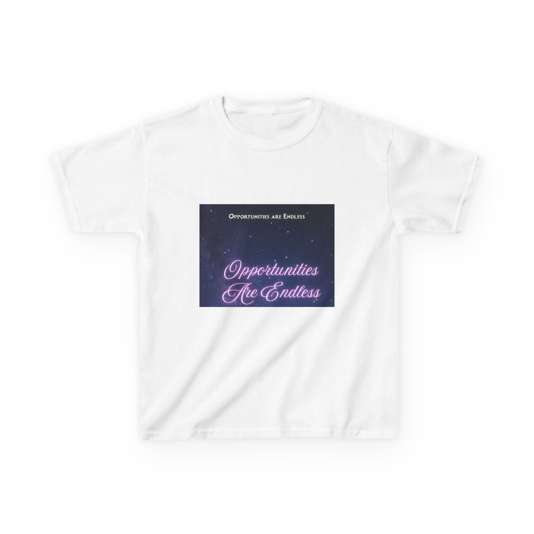 Opportunities Are Endless Kids Tee | Motivational Retro Script, Galaxy Background