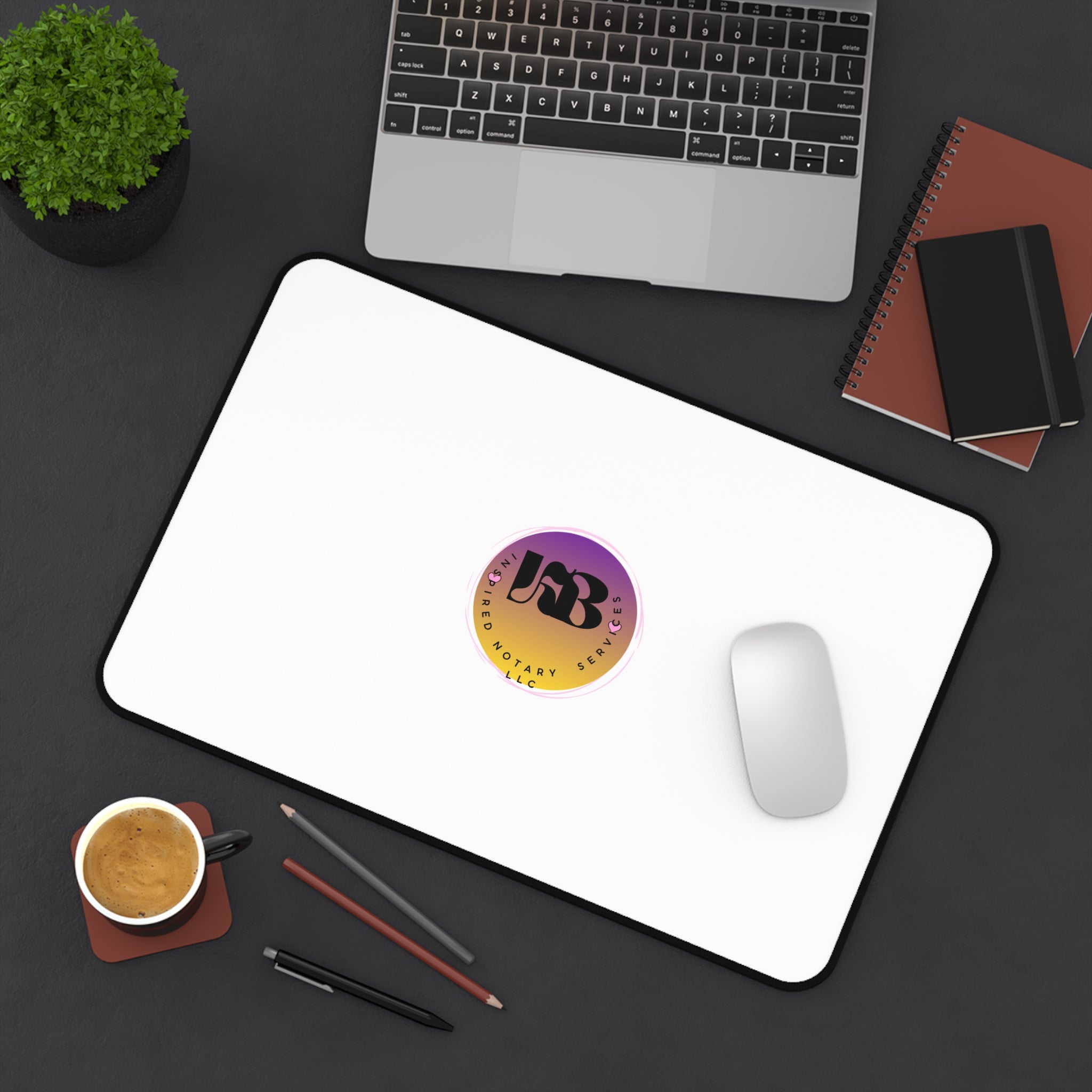 Sunset Gradient Logo Desk Mat | Round Badge Emblem Mousepad