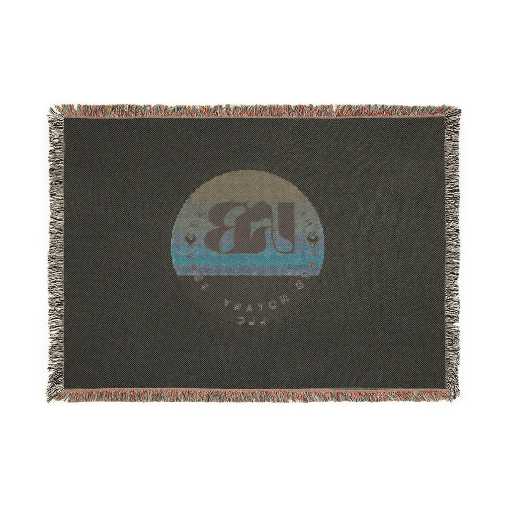 Retro Sunset Logo Woven Blanket | Circular Badge Design, Vintage Beach Vibes