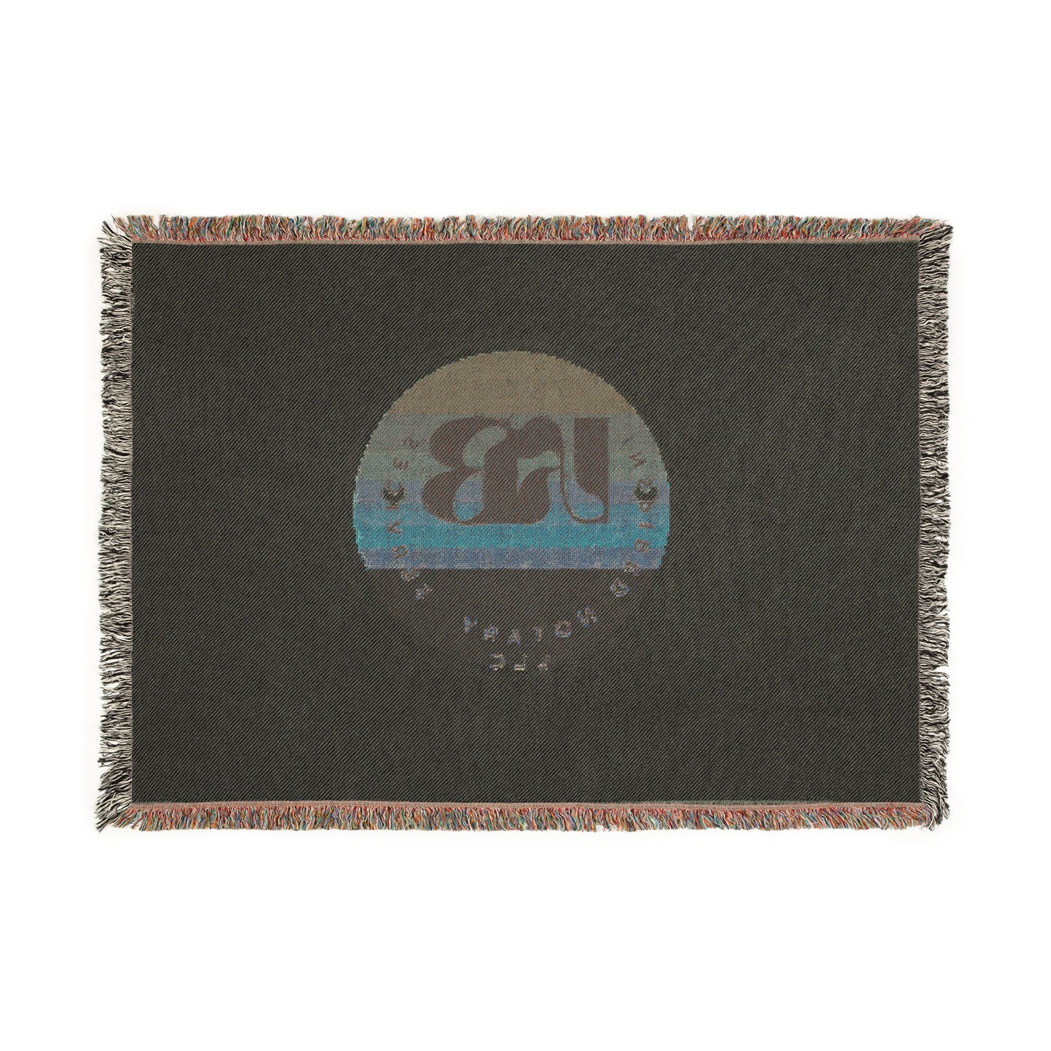 Retro Sunset Logo Woven Blanket | Circular Badge Design, Vintage Beach Vibes