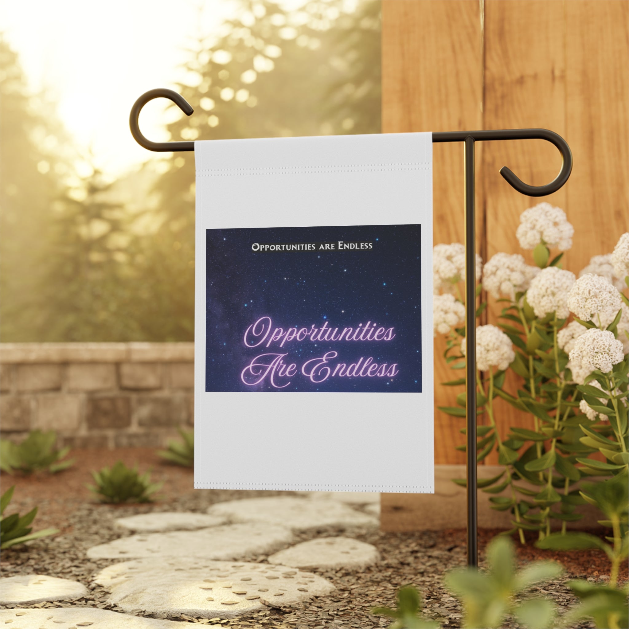 Opportunities Are Endless Garden & House Banner | Motivational Script on Starry Night