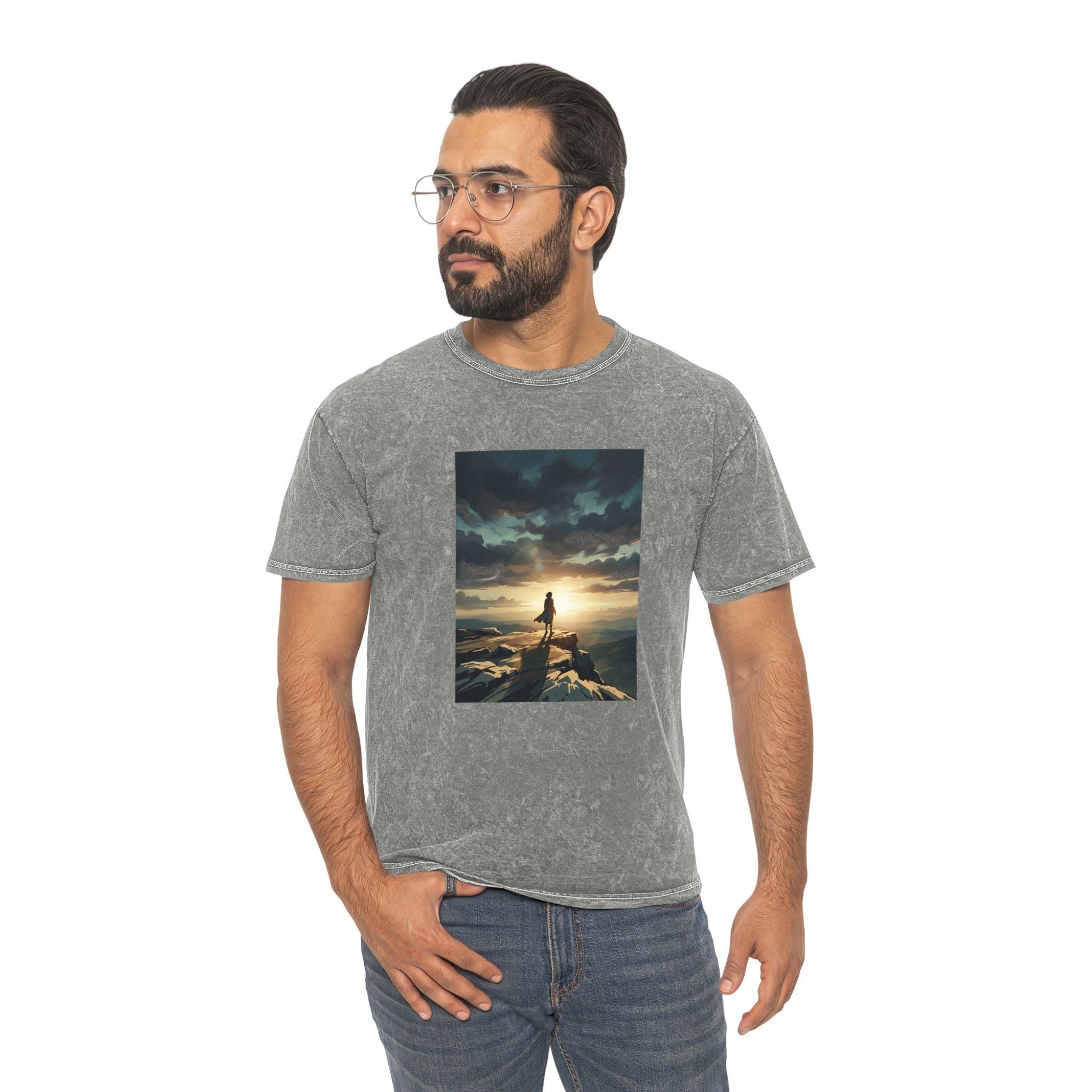 Believe Breathe Begin Mineral-Wash T-Shirt — Inspirational Sunrise Adventure Tee